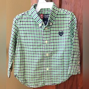 Chaps Green and Blue Checkered Long Sleeve Button Down Shirt 18M